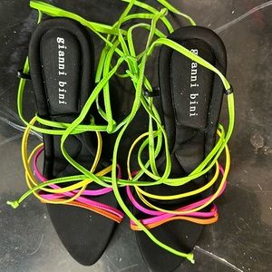 Gianna Bini Green yellow pink orange tie up sandal heels